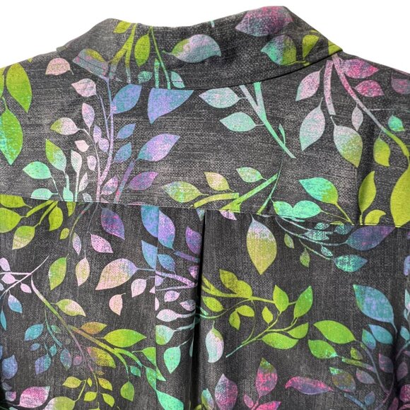 D & Co Button Up Shirt Multicolor Leaf Print Long Sleeve Large Denim Co Roll Tab - Picture 8 of 14